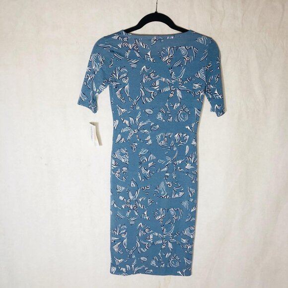 LuLaRoe Julia dress short sleeve blue white polyester blend xxs 38 READ new - Picture 2 of 12